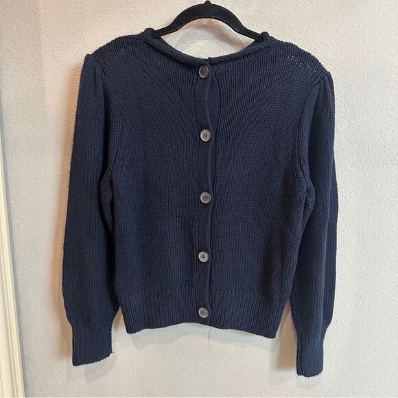 Three Graces London X Jud | M | Peggy Back-buttoned Wool Cardigan - Navy - Picture 5 of 8